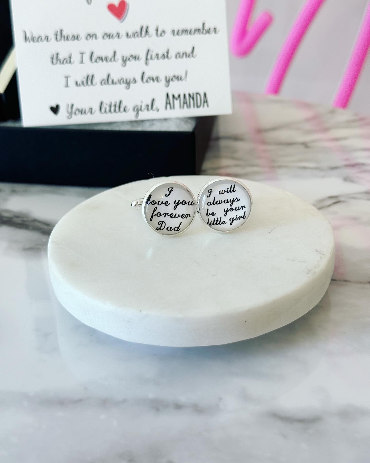 Father of the Bride Cuff links gift, Gift from Bride to Dad, Father daughter gift, card, box & ribbon included, wedding cuff links