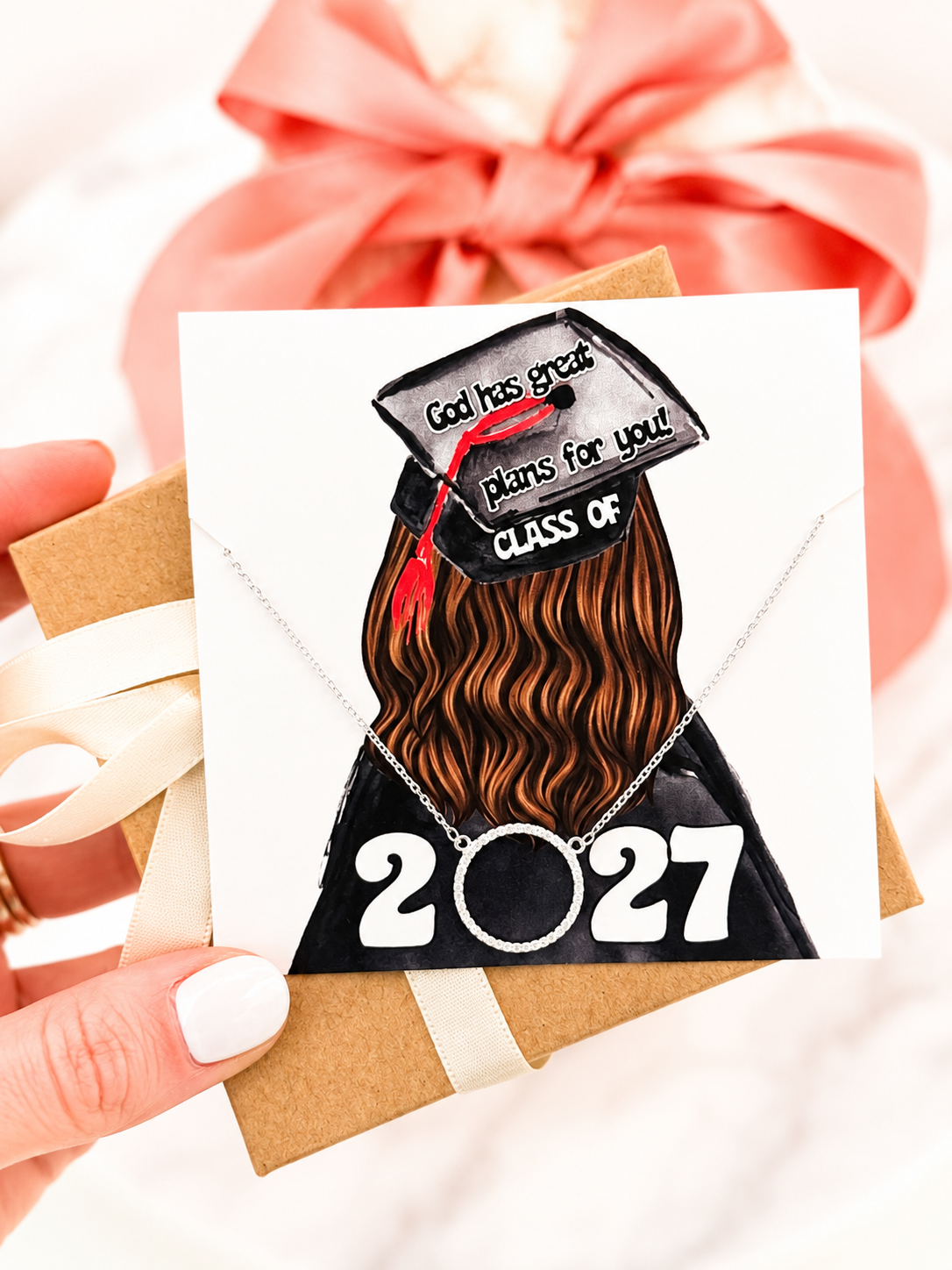 Class of 2027 Graduation Gift Circle Pendant Necklace NON-TARNISH Hypoallergenic Box & Ribbon Included High School Grad Gift