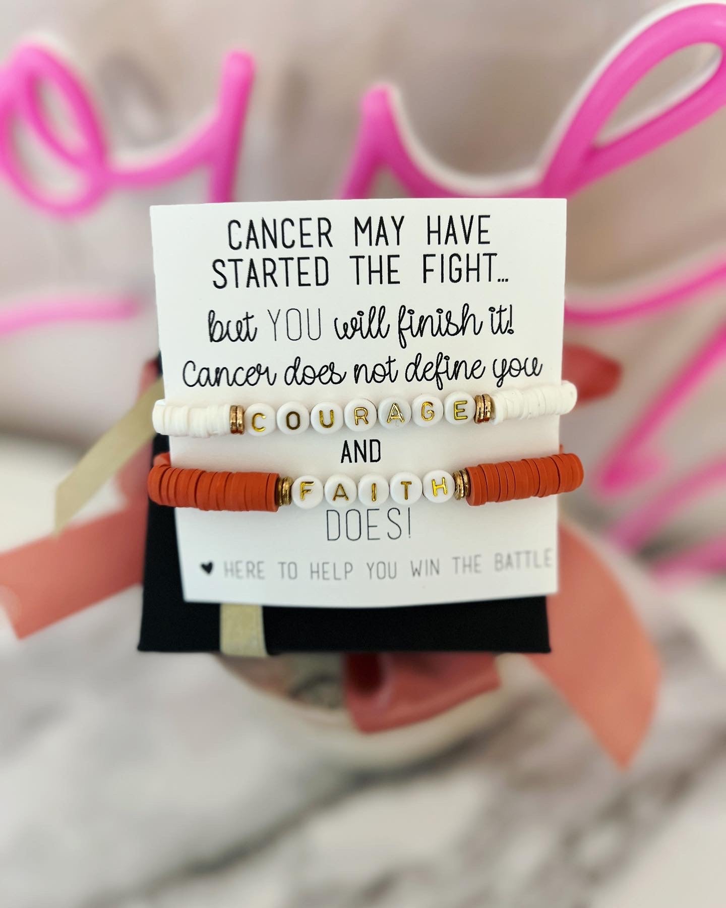 Cancer Encouragement Gift, Faith & Courage Bracelet Set