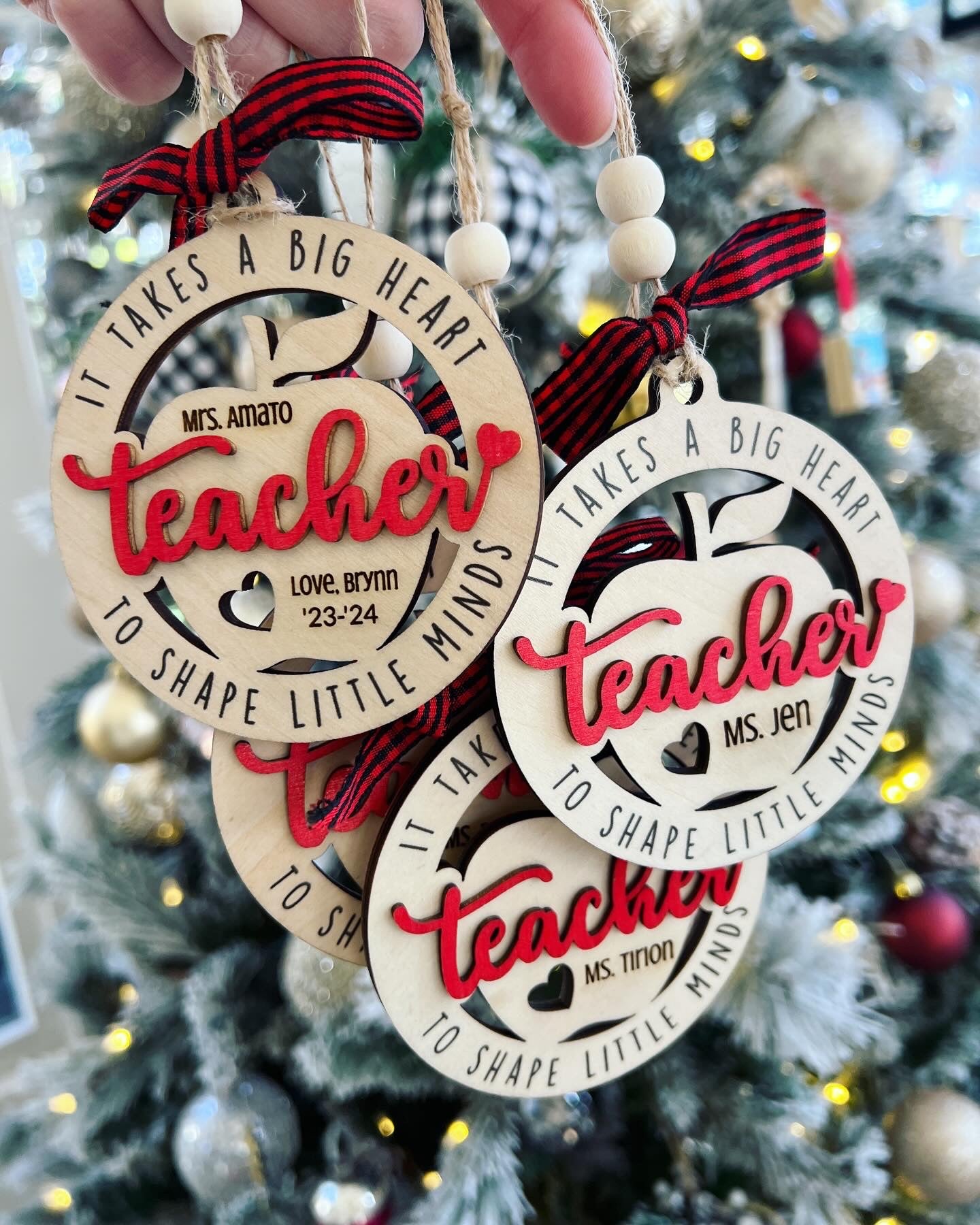 Teacher Ornament, 2024-2025 year, It takes a big heart to shape little minds, personalized with teacher name, from name & date