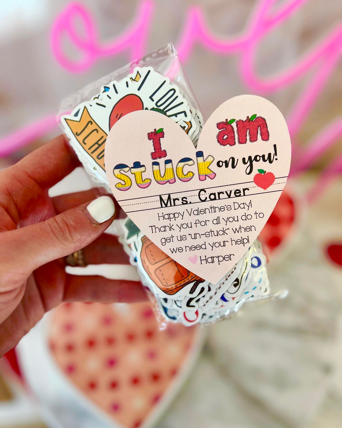 Valentine's Day Teacher gift, Vinyl sticker pack, Valentine's day heart card included
