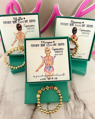 Gymnastics beaded Bracelet & custom Gymnast card