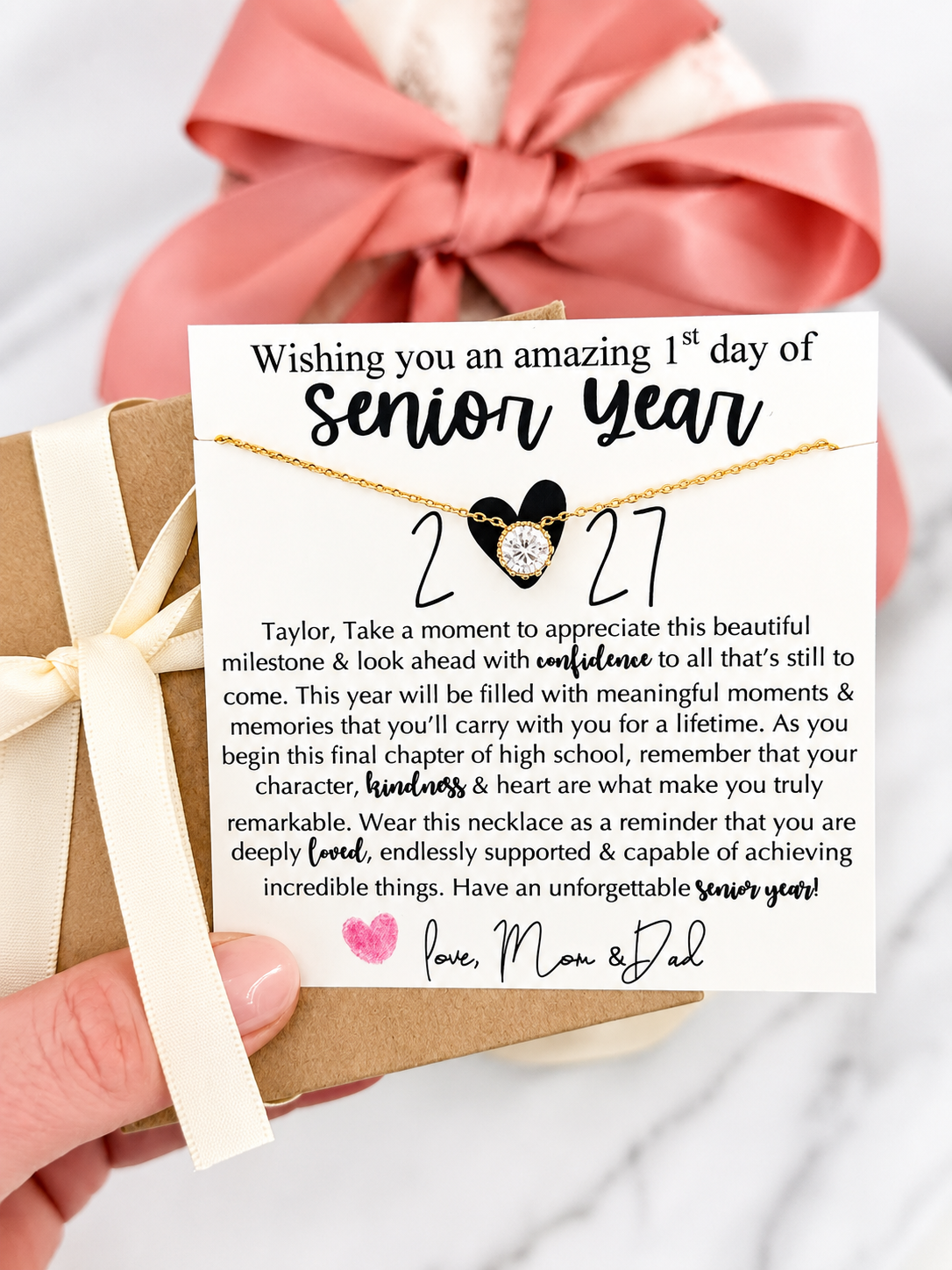 Senior Year High School CZ Dainty Stone Necklace gift for daughter or friend, Non-Tarnish, hypoallergenic, card, box + ribbon included!