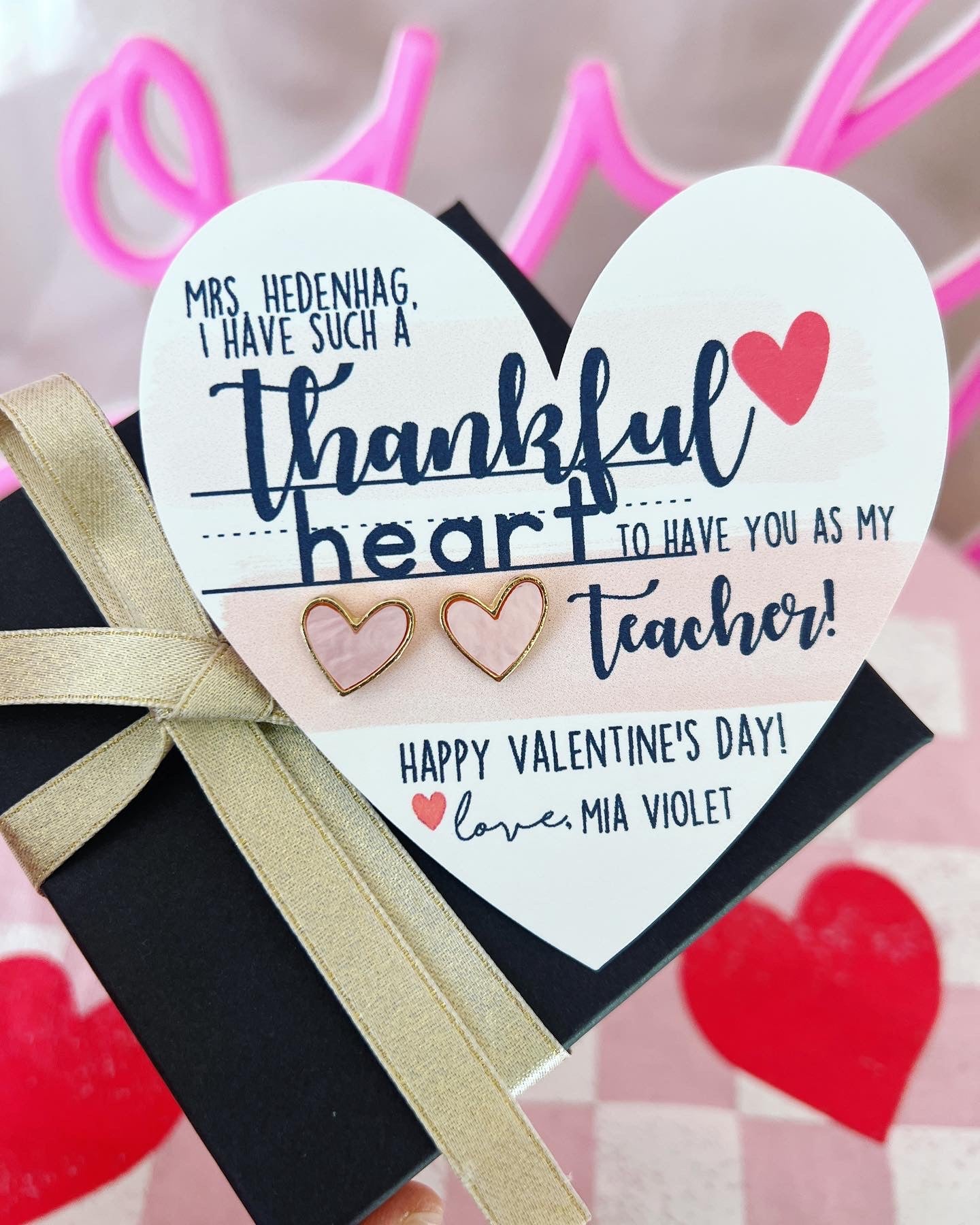 Pink & Gold, Checkered or Tortoise Shell Valentine's day heart