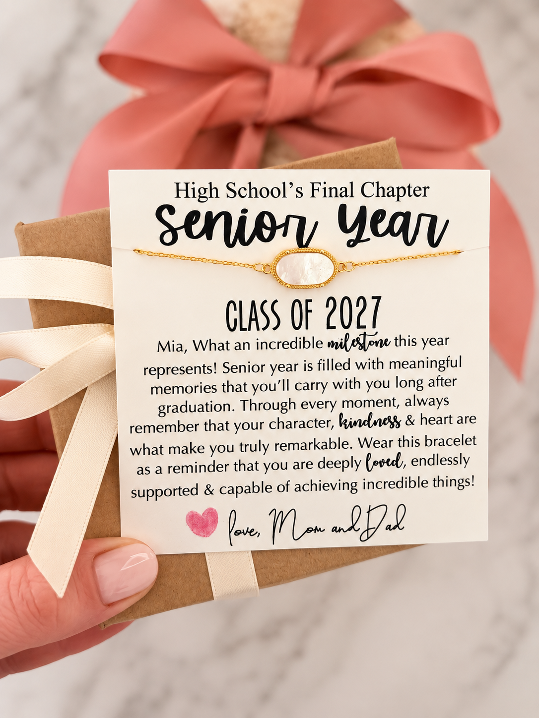 High School's Final Chapter, Senior Year Gift! Opal Stone bracelet, Non-Tarnish, hypoallergenic, card, box + ribbon included!