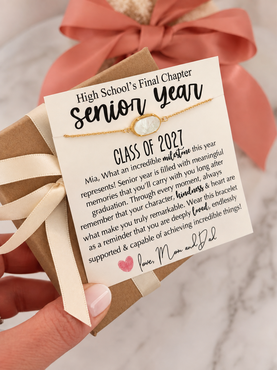 High School's Final Chapter, Senior Year Gift! Opal Stone bracelet, Non-Tarnish, hypoallergenic, card, box + ribbon included!