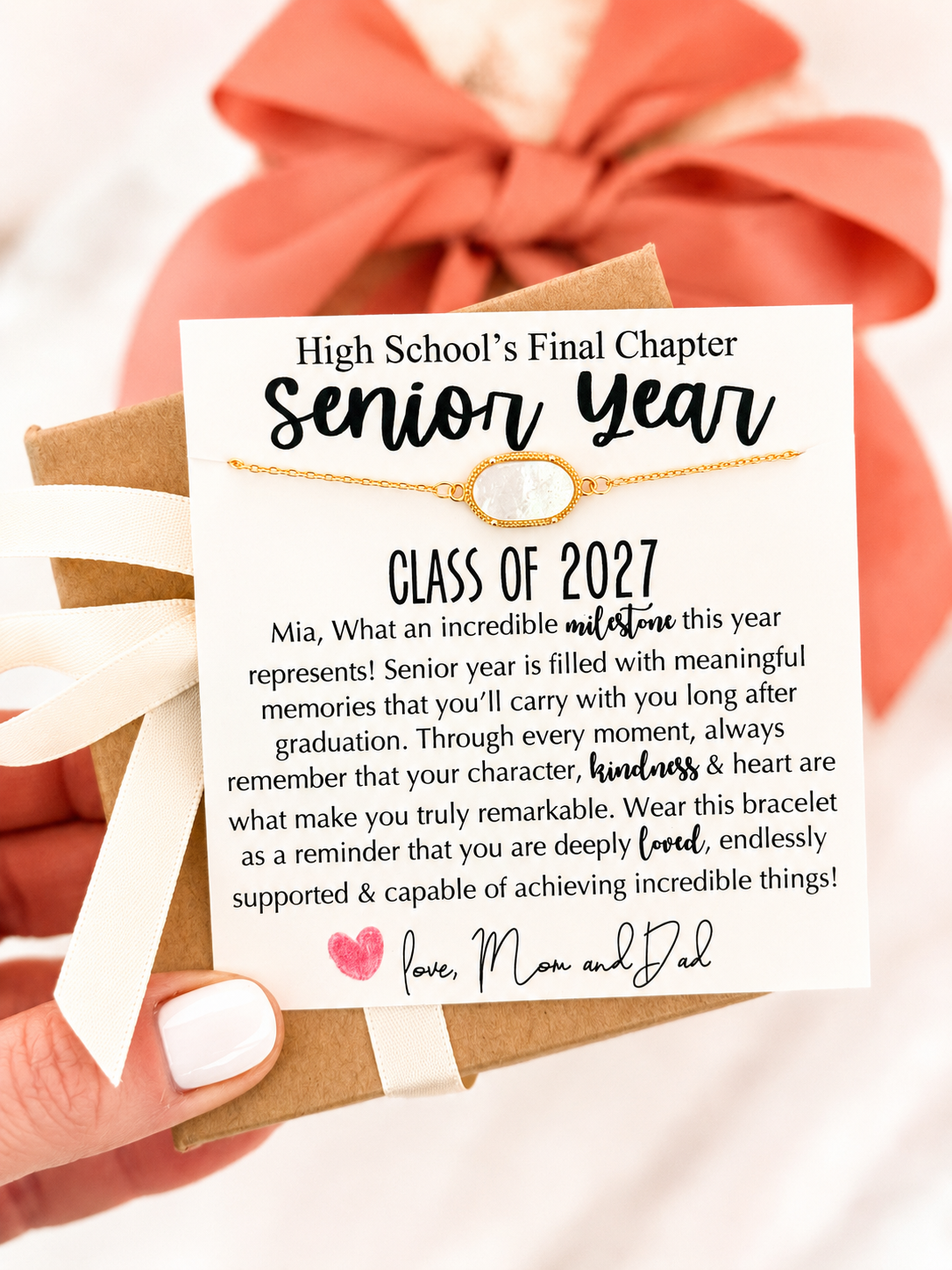 High School's Final Chapter, Senior Year Gift! Opal Stone bracelet, Non-Tarnish, hypoallergenic, card, box + ribbon included!
