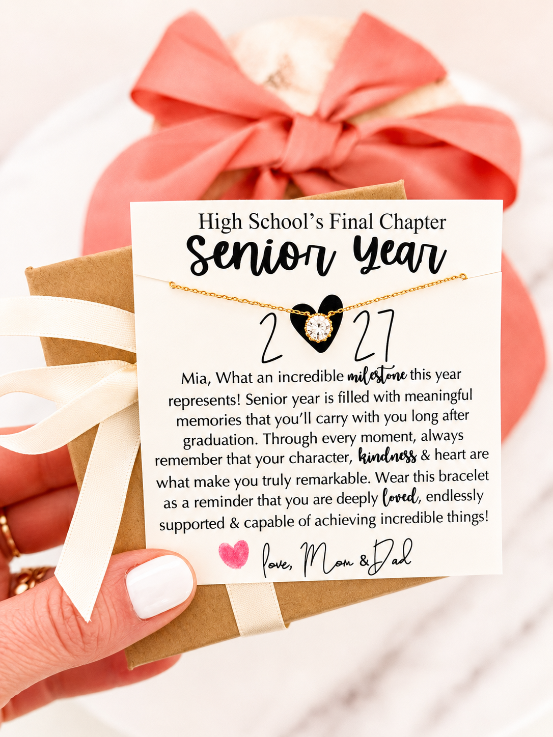 High School's Final Chapter, Senior Year Gift! CZ Stone Dainty Necklace, Non-Tarnish, hypoallergenic, card, box + ribbon included! (Copy)