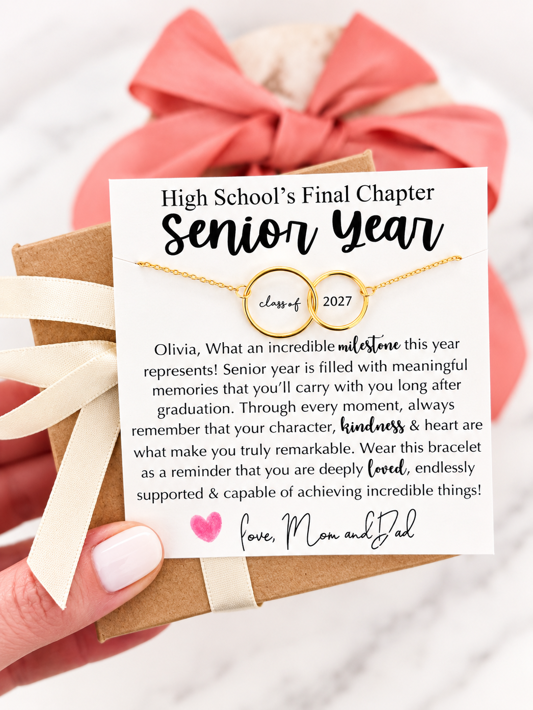 High School's Final Chapter, Senior Gift, Infinity Necklace Non-Tarnish, hypoallergenic, card, box + ribbon included!