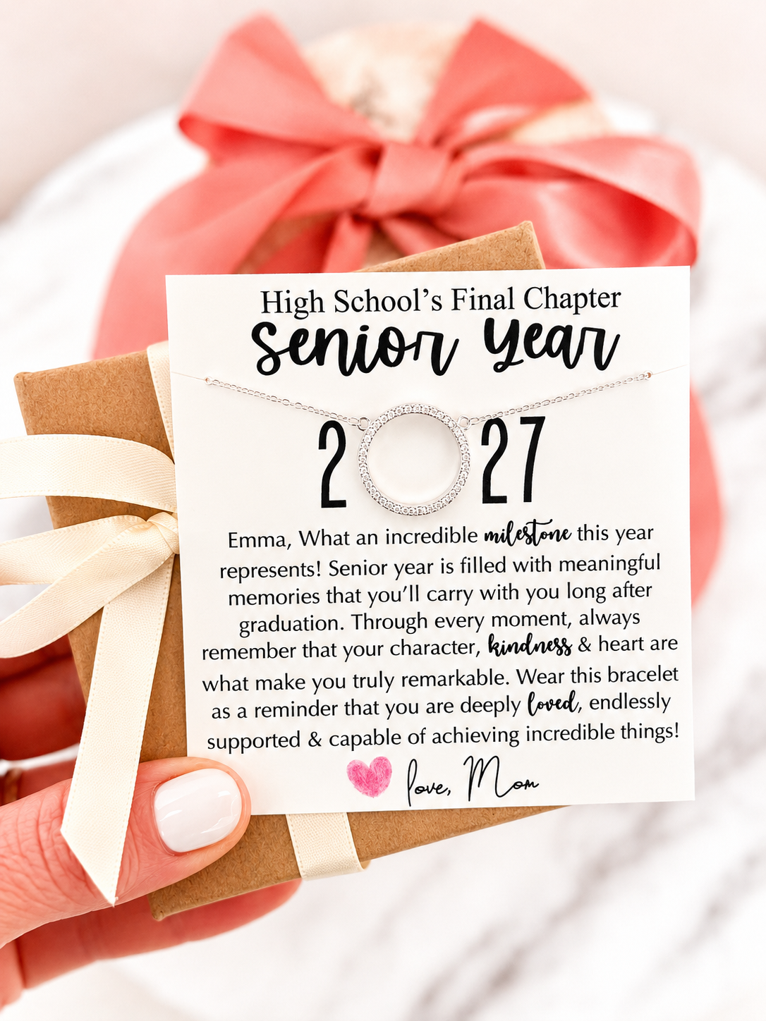 High School's Final Chapter, CZ Circle Necklace Senior Year Gift, Non-Tarnish, hypoallergenic, card, box + ribbon included!