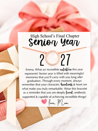 High School's Final Chapter, CZ Circle Necklace Senior Year Gift, Non-Tarnish, hypoallergenic, card, box + ribbon included!