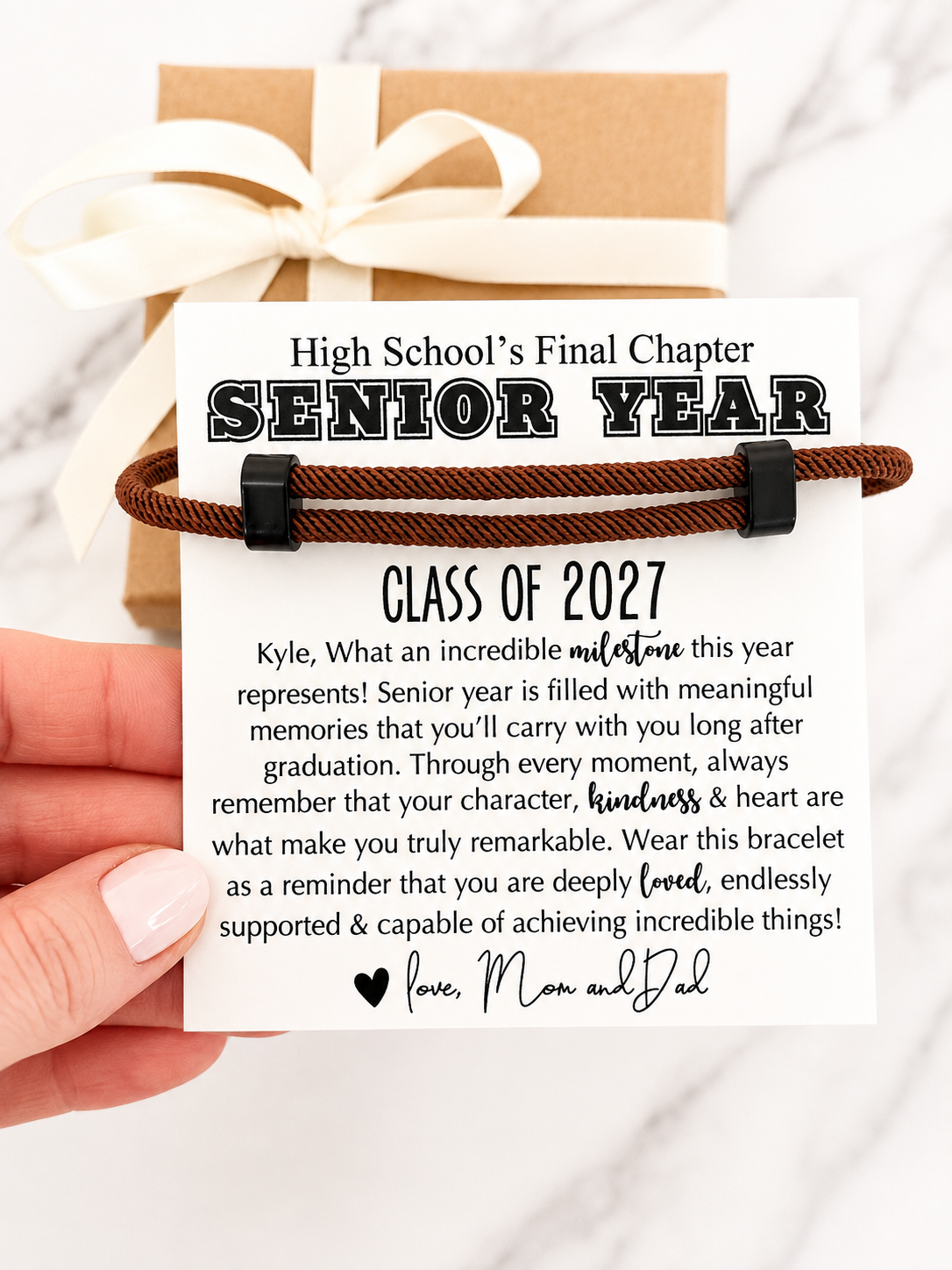 High School's Final Chapter, Senior Year Rope Bracelet gift for Guys! Card, box + ribbon included! Class of 2027