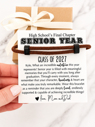 High School's Final Chapter, Senior Year Rope Bracelet gift for Guys! Card, box + ribbon included! Class of 2027