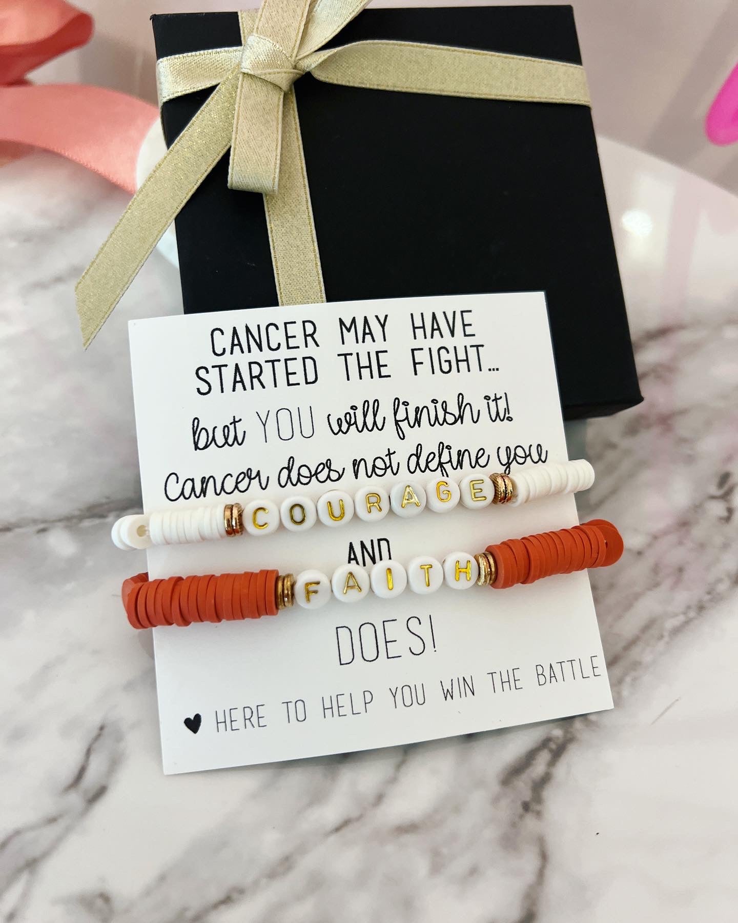 Cancer Encouragement Gift, Faith & Courage Bracelet Set