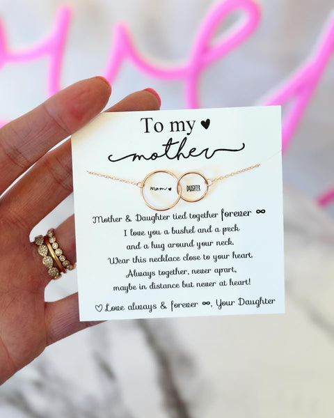 I love you a bushel a peck! Mother's Day Gift, Non-Tarnish Double Hoop  Infinity Necklace, Mom Thank you Gift, Mother Daughter Necklace