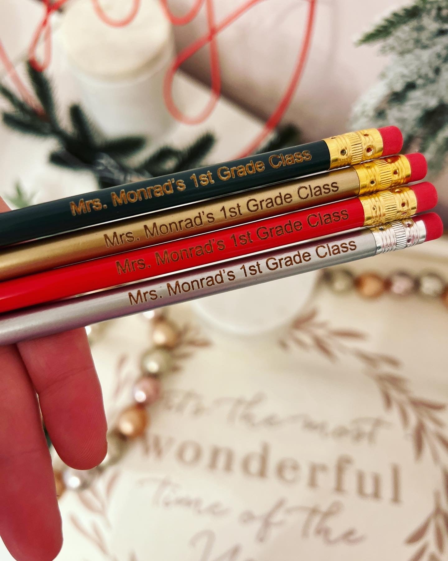 4 Pack Engraved Christmas Pencils Teacher Christmas gift!