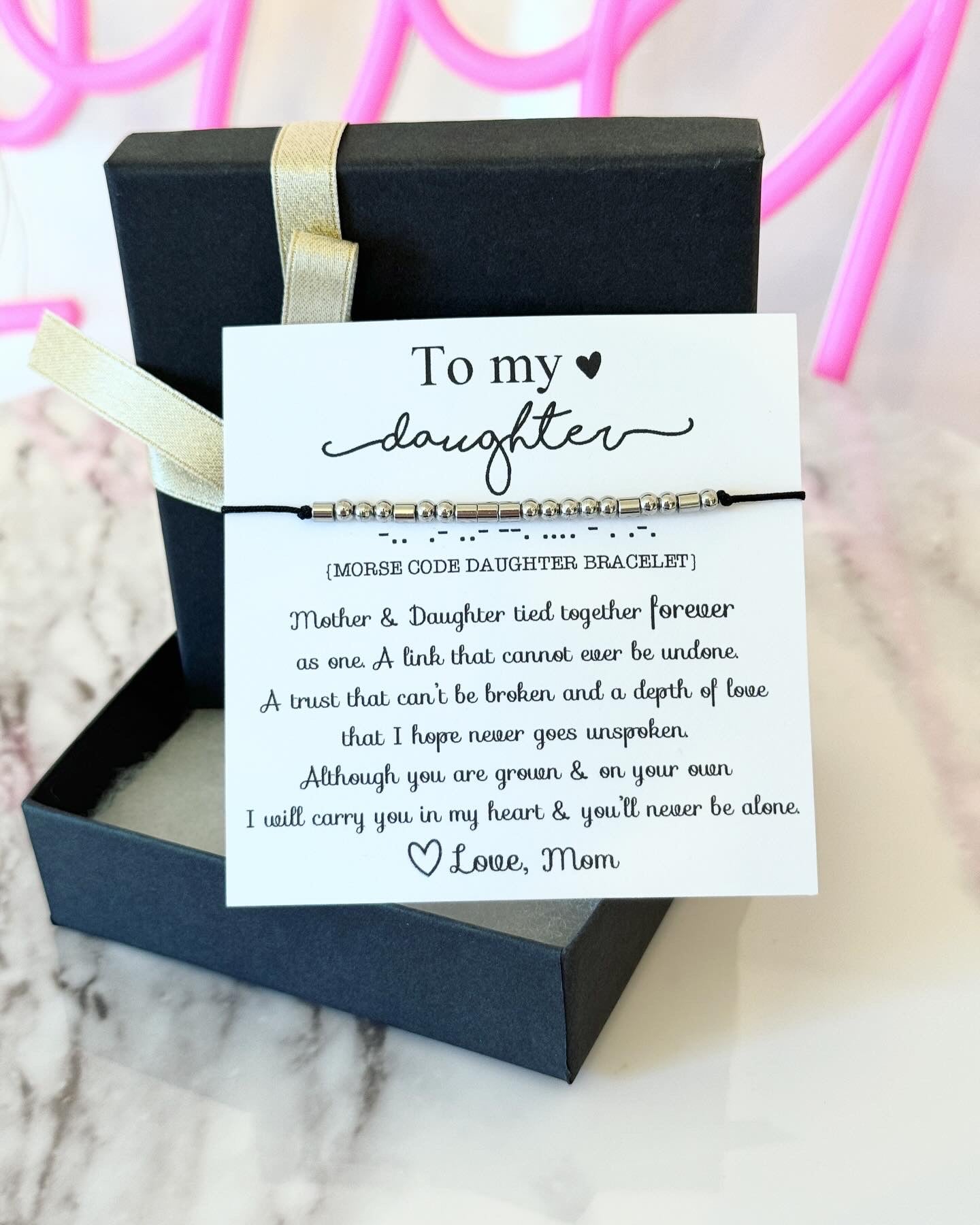 To my Daughter, "Daughter" Morse Code bracelet, Card, box and ribbon included! Daughter gift, Mother daughter bracelet