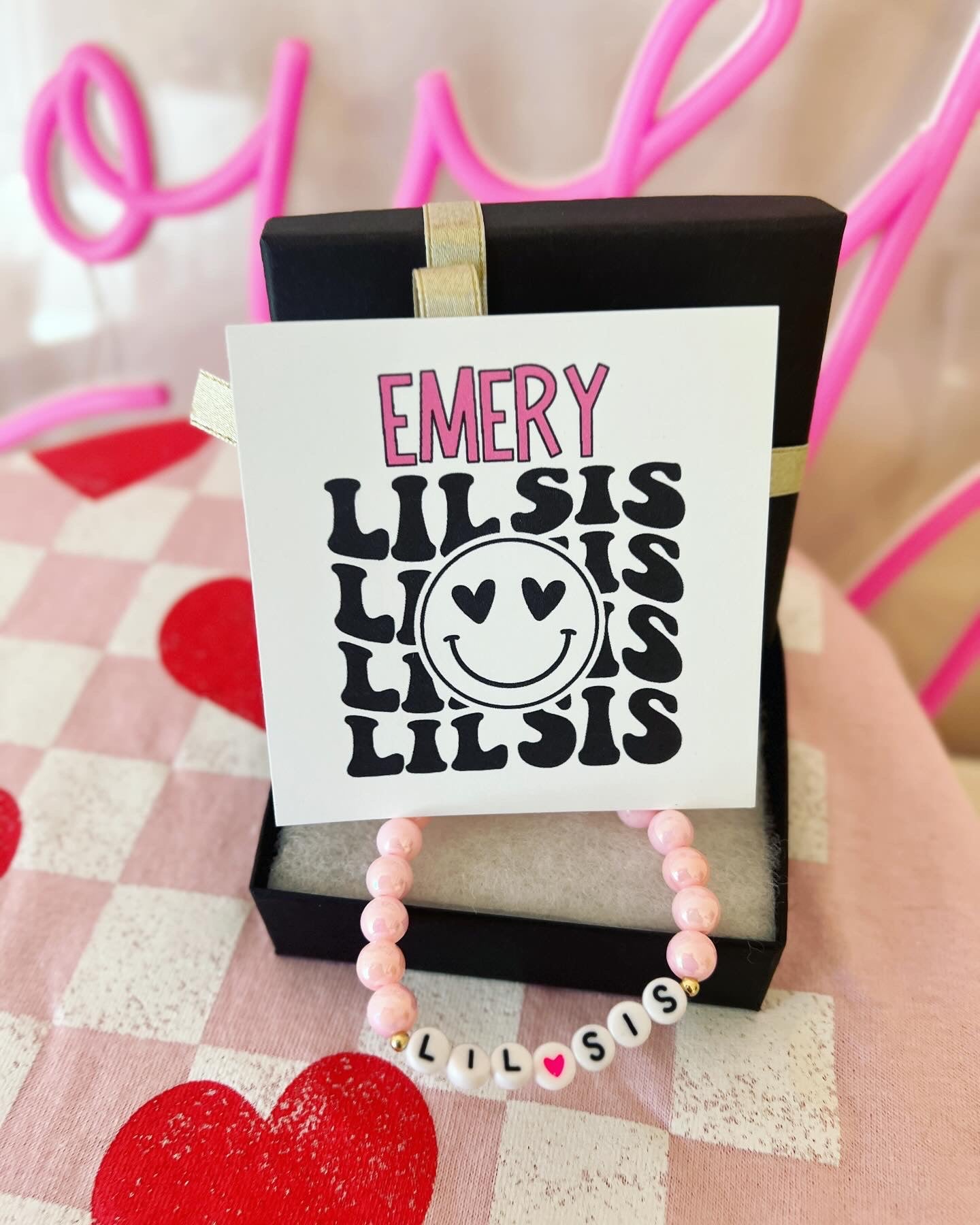 Big Sis or Little Sis Bracelet & smile card, with box & ribbon included!