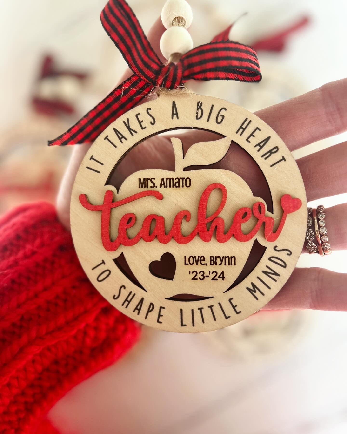 Teacher Ornament, 2024-2025 year, It takes a big heart to shape little minds, personalized with teacher name, from name & date