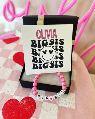 Big Sis or Little Sis Bracelet & smile card, with box & ribbon included!