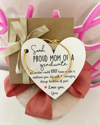 Proud Mom of a Graduate knot bangle gift, Graduation gift for parent, NON-TARNISH! Mom of a graduate, Graduation present, Gift for friend of graduate