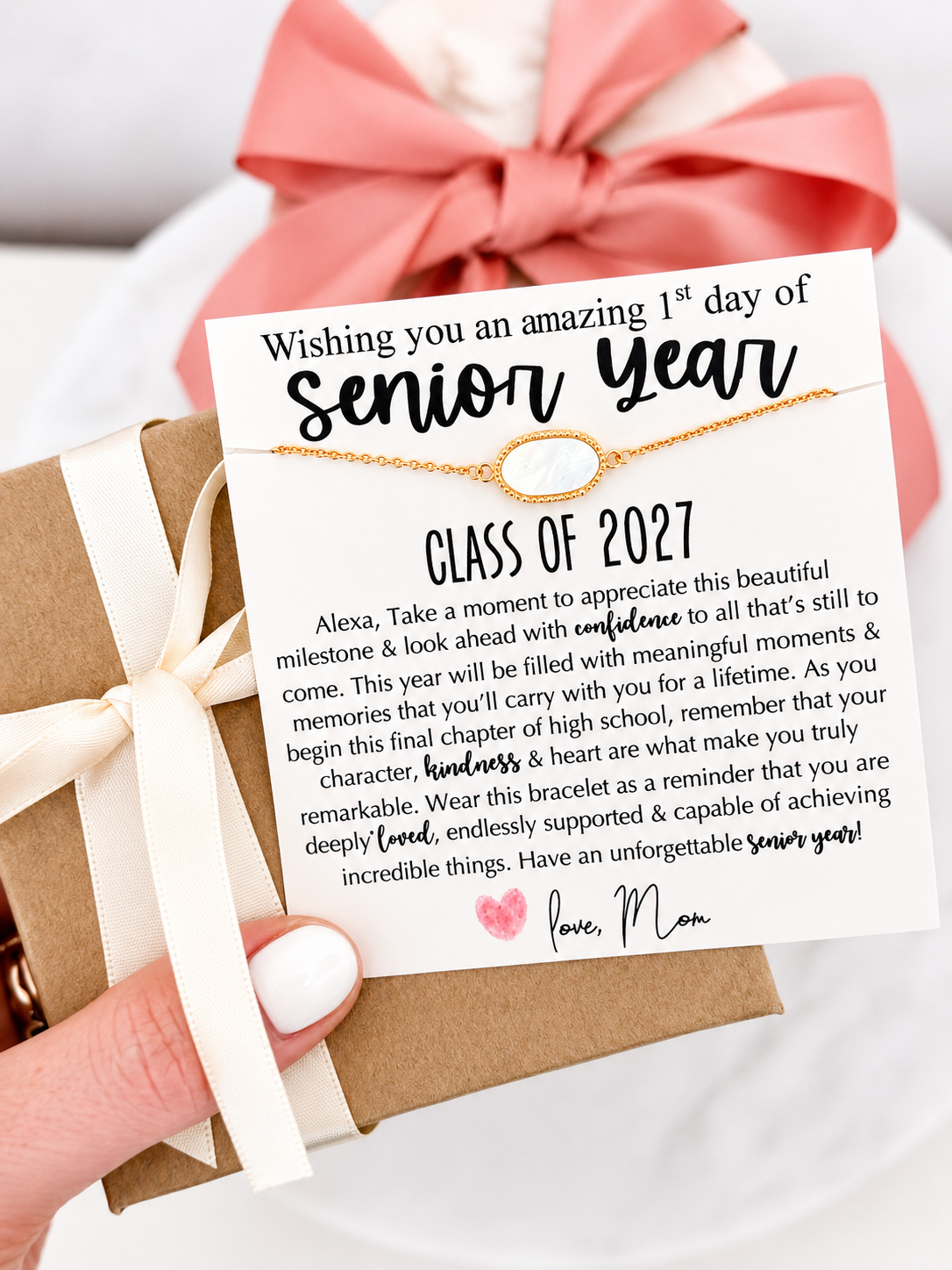 Senior Year High School Opal Stone bracelet gift for daughter or friend, Non-Tarnish, hypoallergenic, card, box + ribbon included!