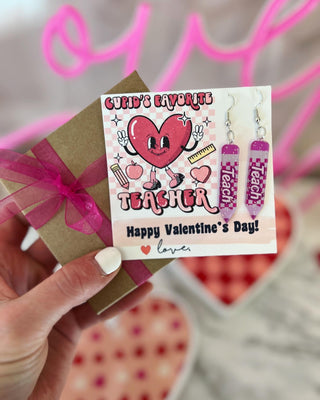 Teach Pencil Teacher Valentine's Day Earrings! Valentine's day teacher gift, included with box+ribbon! Happy Valentine's Day!Teacher gift