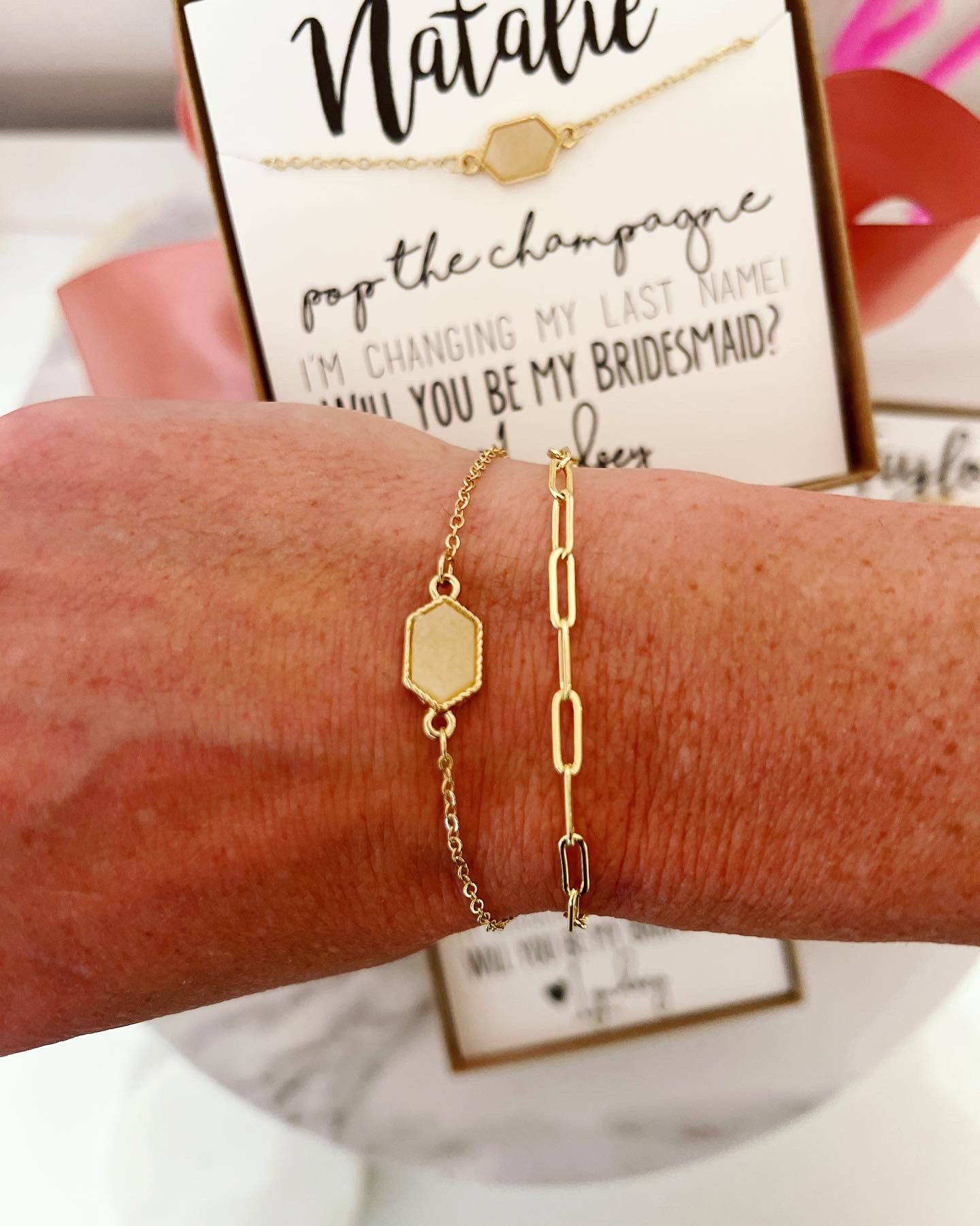 Pop the Champagne! Druzy Oval Stone OR Iridescent White+ Gold Bracelet for Bridesmaids