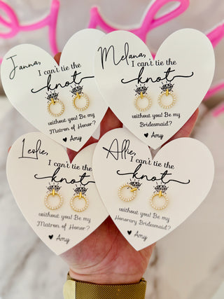 Circle stud earrings, I can't tie the KNOT without you! TOP SELLER! Bridal party proposal gift, bridesmaid box! Will you be my Bridesmaid?