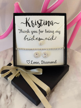 Cubic Zircon Necklace, Bracelet & Matching Stud Earrings