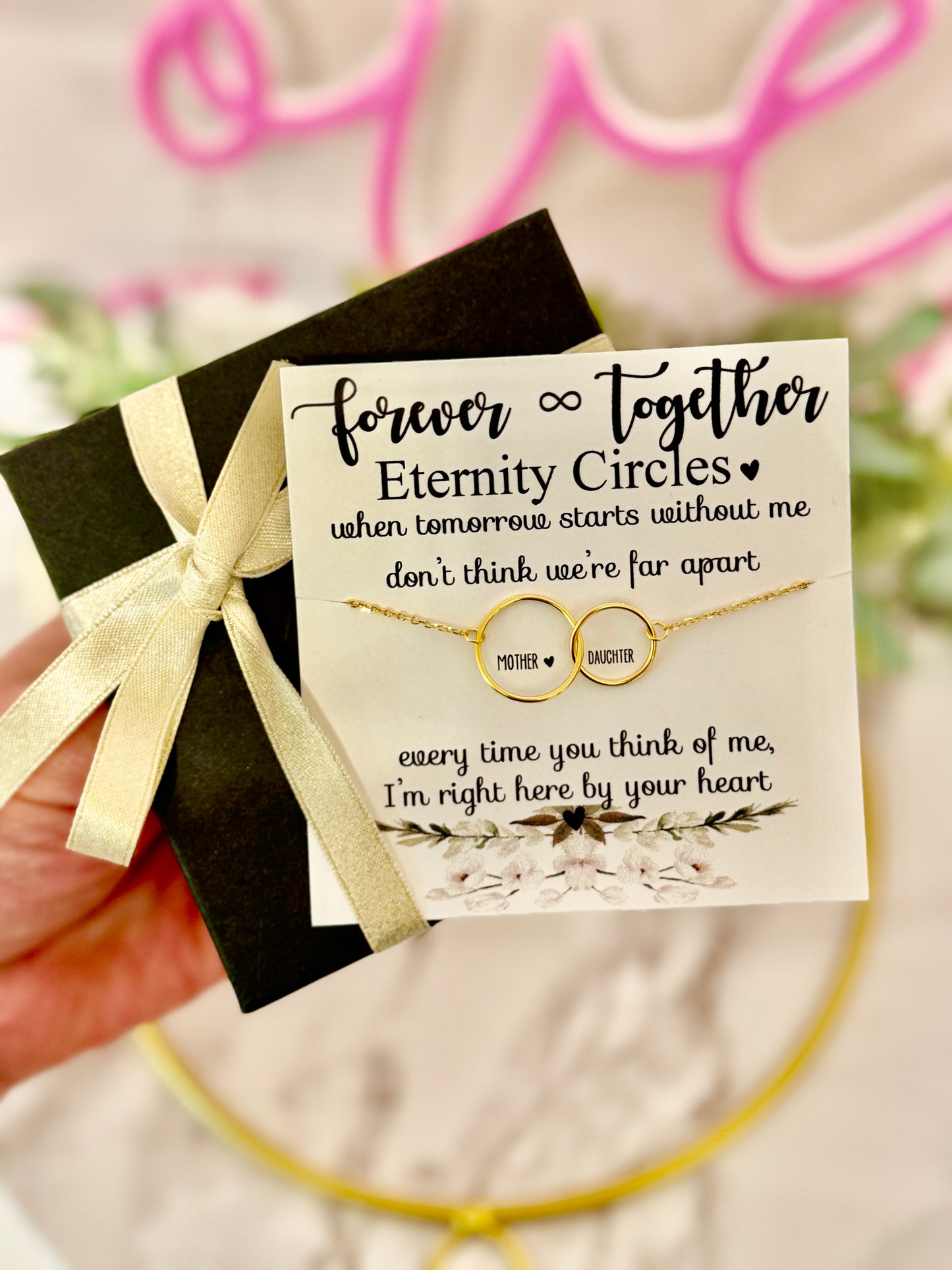 Sympathy Loss of a Loved One, Interlocking Infinity Circles Necklace, NON-TARNISH, Dainty & hypoallergenic, includes card, box & ribbon