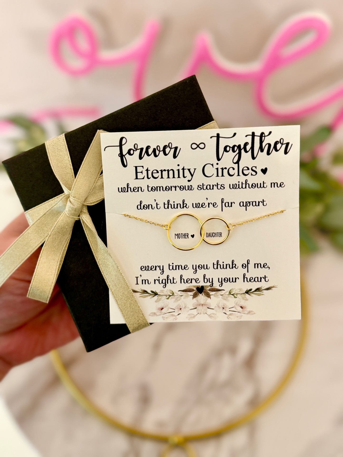 Sympathy Loss of a Loved One, Interlocking Infinity Circles Necklace, NON-TARNISH, Dainty & hypoallergenic, includes card, box & ribbon