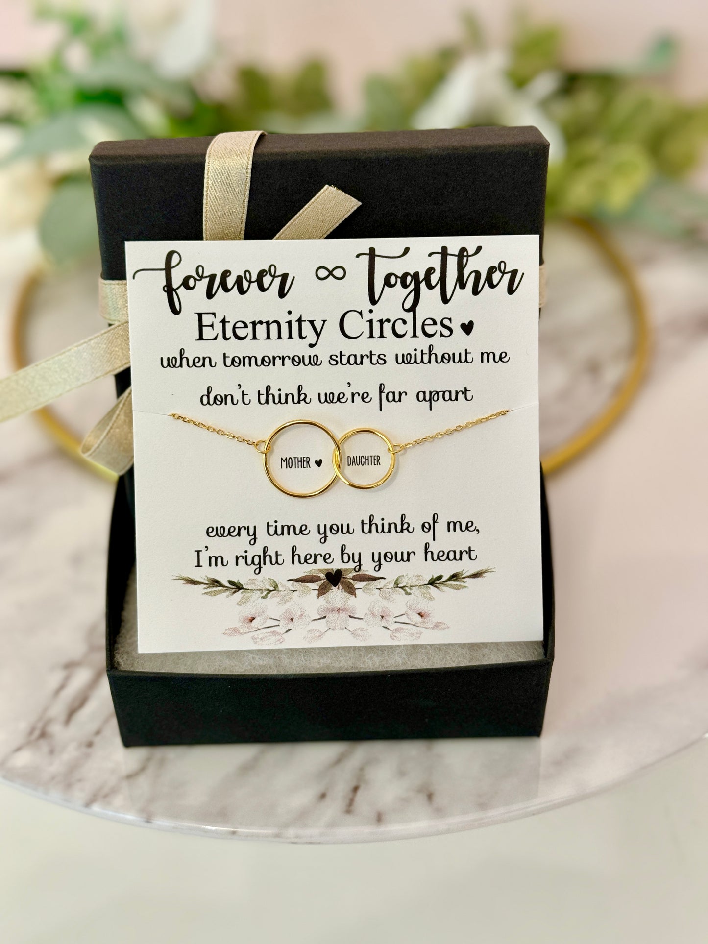 Sympathy Loss of a Loved One, Interlocking Infinity Circles Necklace, NON-TARNISH, Dainty & hypoallergenic, includes card, box & ribbon