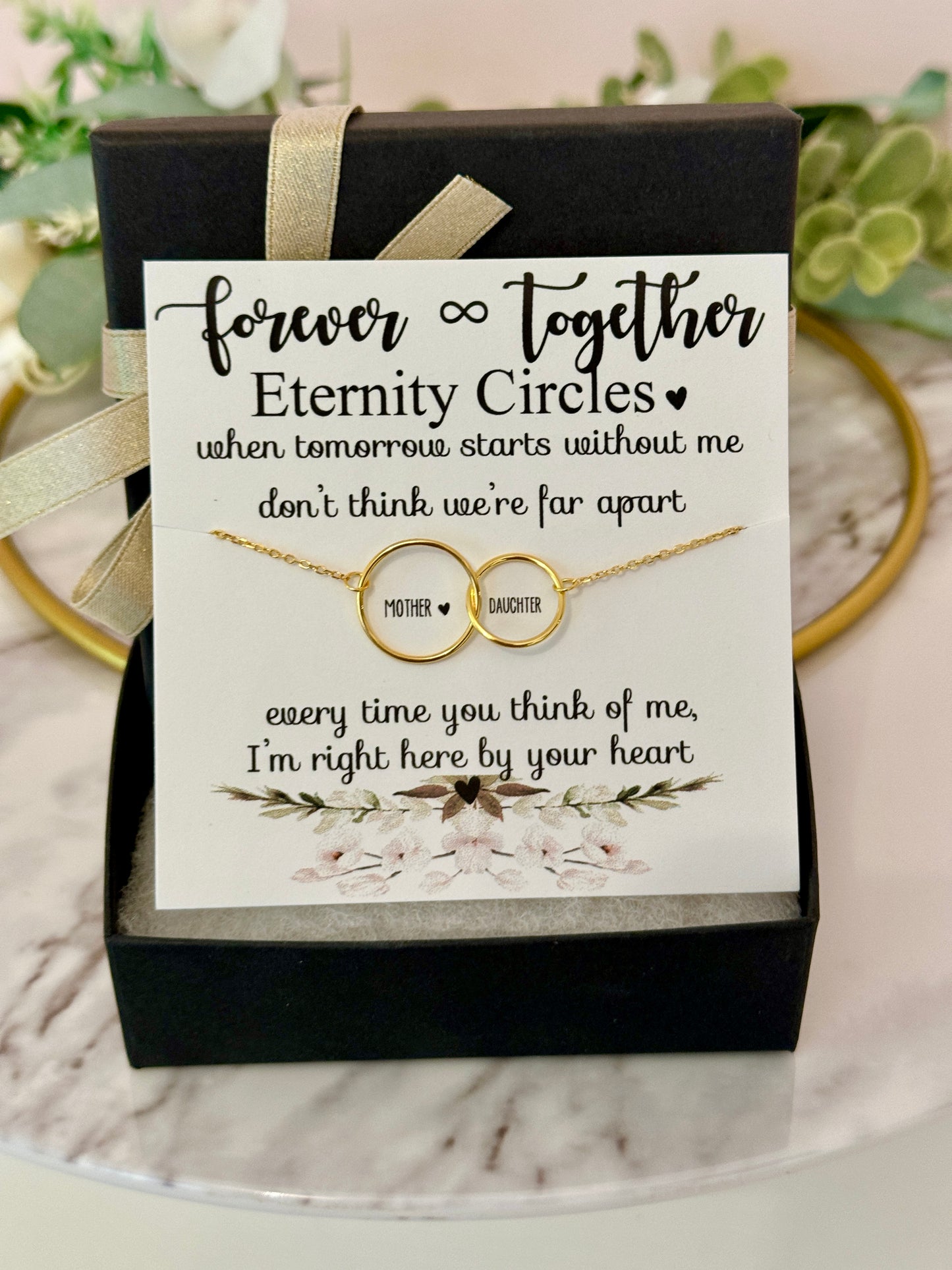 Sympathy Loss of a Loved One, Interlocking Infinity Circles Necklace, NON-TARNISH, Dainty & hypoallergenic, includes card, box & ribbon