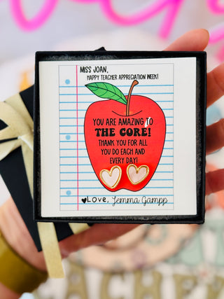 Teacher Appreciation Gift Pink & Gold heart Earrings! Teacher thank you gift! Card, box + ribbon!