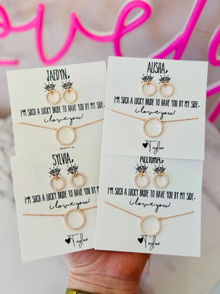 Cubic Zircon Gift Set Circle Earrings And Dainty Circle Pendant Necklace! High Quality stainless steel plated, NON-Tarnish materials, bridal party