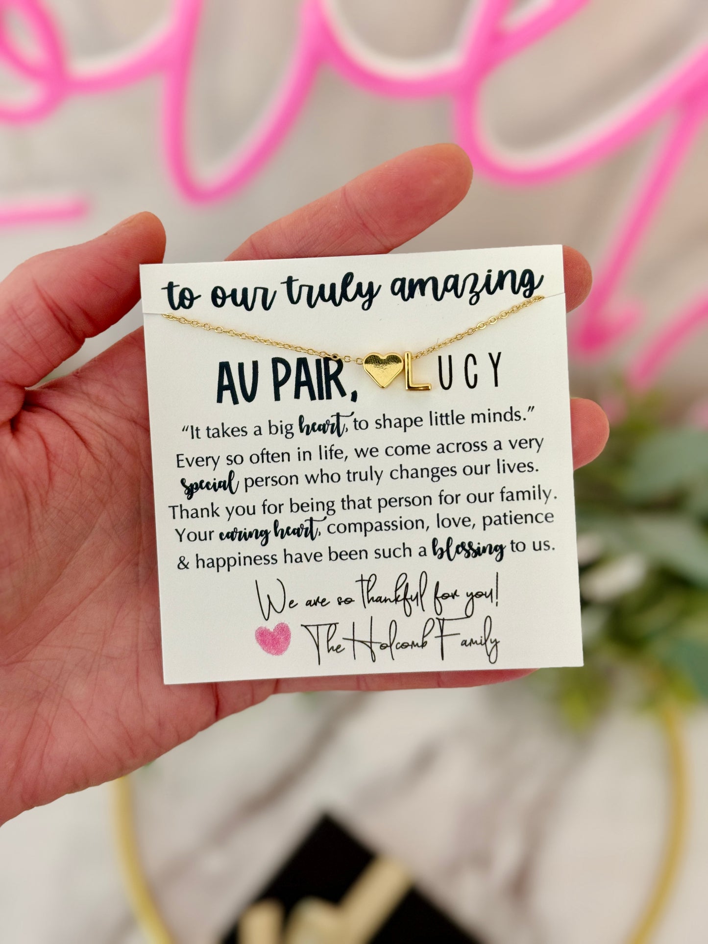 Au Pair, Nanny, Babysitter Gift! Gold or Silver Initial Necklace! Box & ribbon included!
