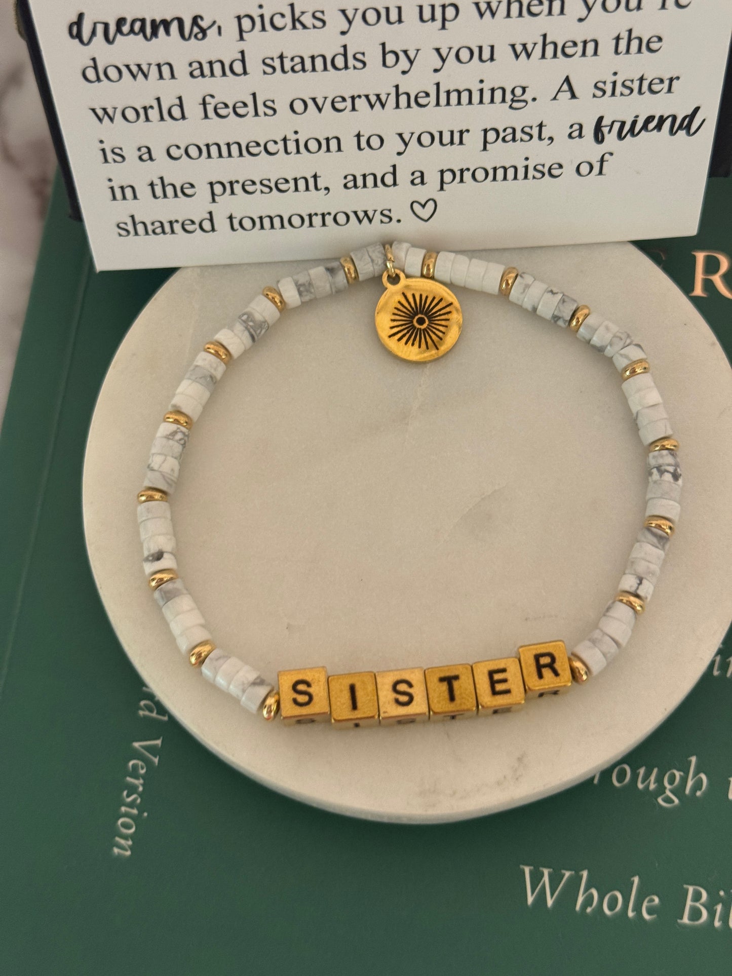 Sister Definition Card & Non-Tarnish Beaded bracelet! Box & ribbon included!