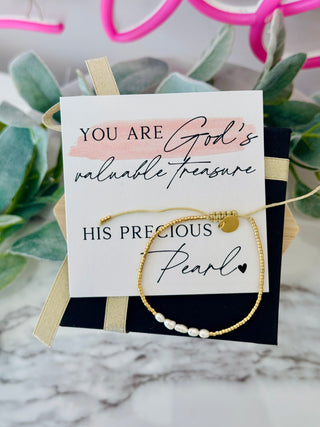 God's valuable treasure pearl bracelet encouragement gift! Box& ribbon included! Gift for friend, confirmation gift, grad gift, Non-Tarnish