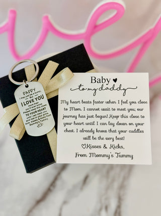 To my Daddy, New Dad Stainless Steel Laser Engraved Keychain with card, box & ribbon!