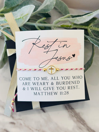 Rest in Jesus dainty Cross bracelet encouragement gift! Box & ribbon included!
