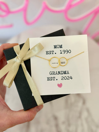 First time Grandma gift! Mom & Daughter Necklace. Baby announcement New Grandma Gift! Card, box & ribbon included!