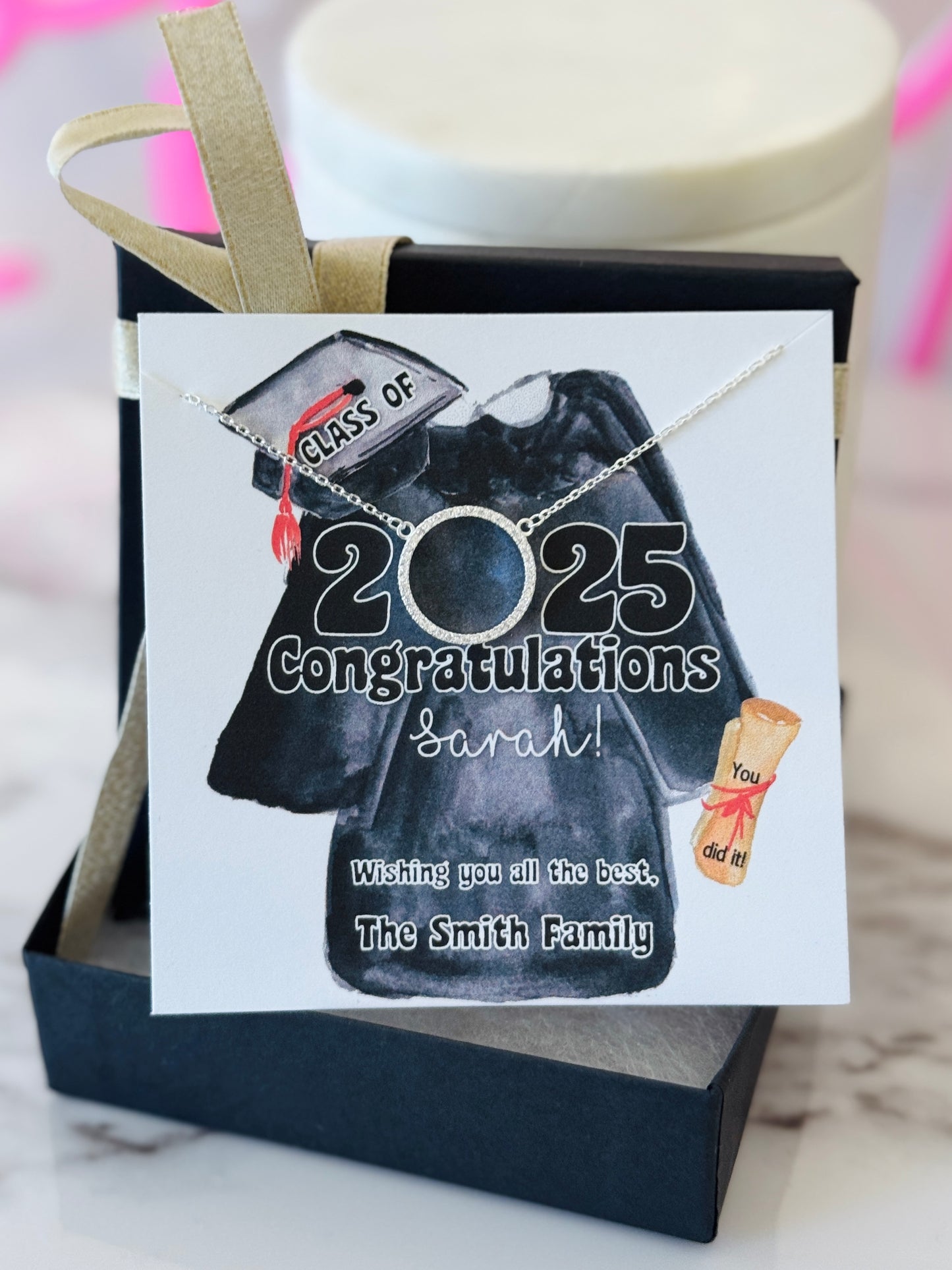 Class of 2025 Graduation gift, graduate gift, Circle Pendant Necklace, NON-TARNISH, Hypoallergenic, box&ribbon included.High school grad gift