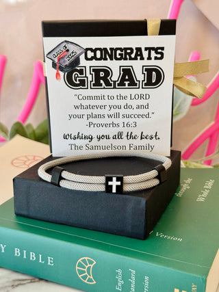 Congrats Grad adjustable cross bracelet,Graduation gift, stainless steel, NON-TARNISH, Hypoallergenic Box+Ribbon, College & High school grad