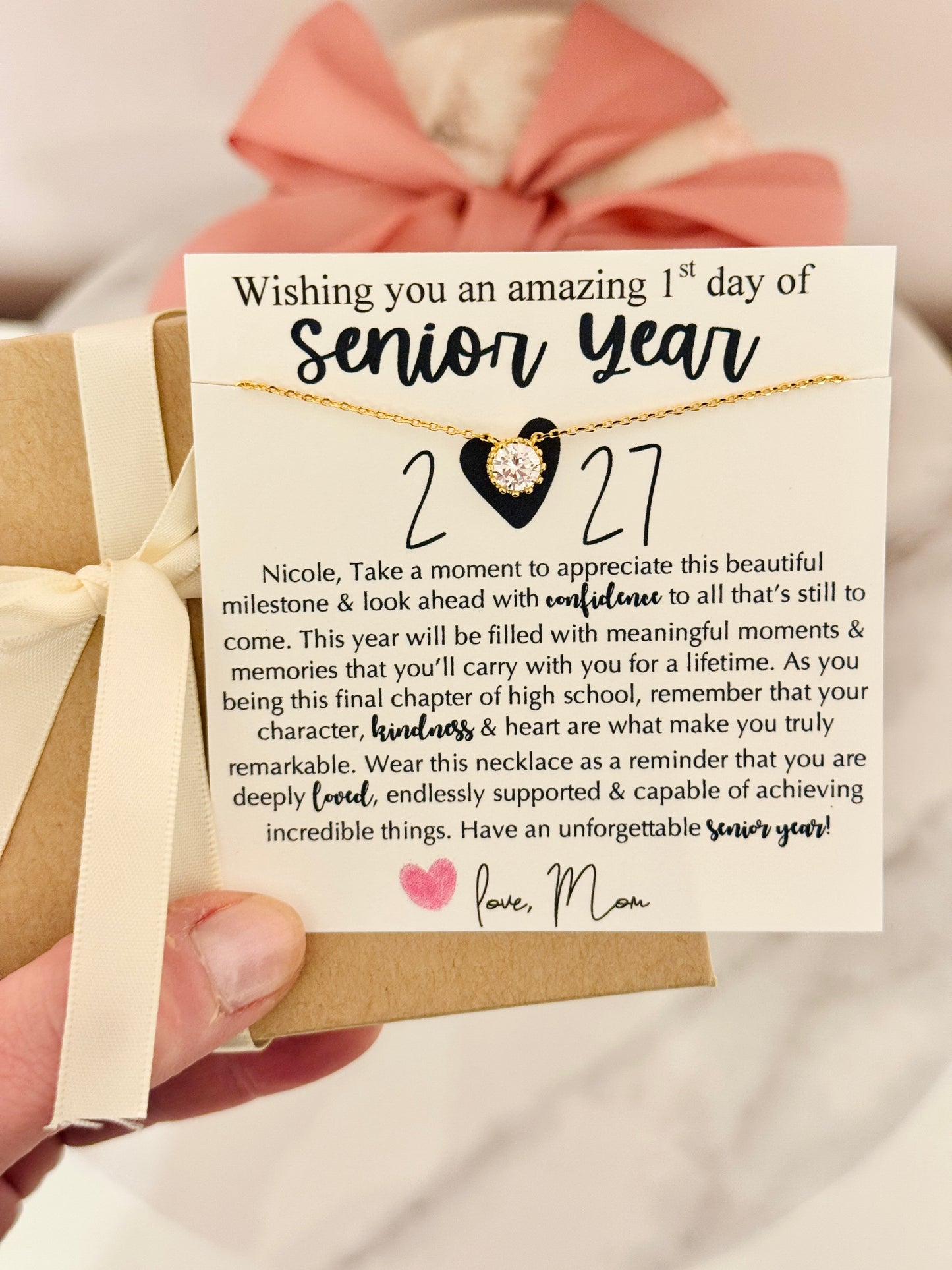 Senior Year High School CZ Dainty Stone Necklace gift for daughter or friend, Non-Tarnish, hypoallergenic, card, box + ribbon included!