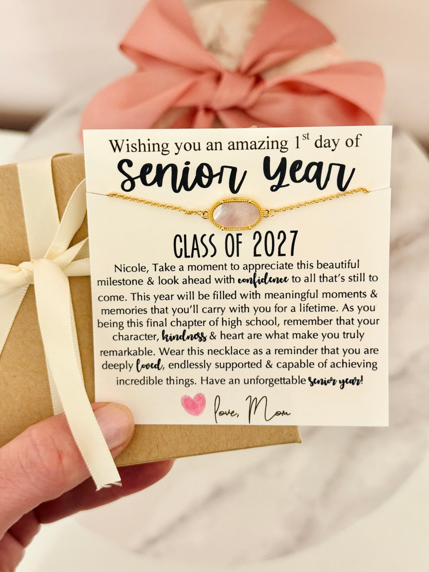 Senior Year High School Opal Stone bracelet gift for daughter or friend, Non-Tarnish, hypoallergenic, card, box + ribbon included!