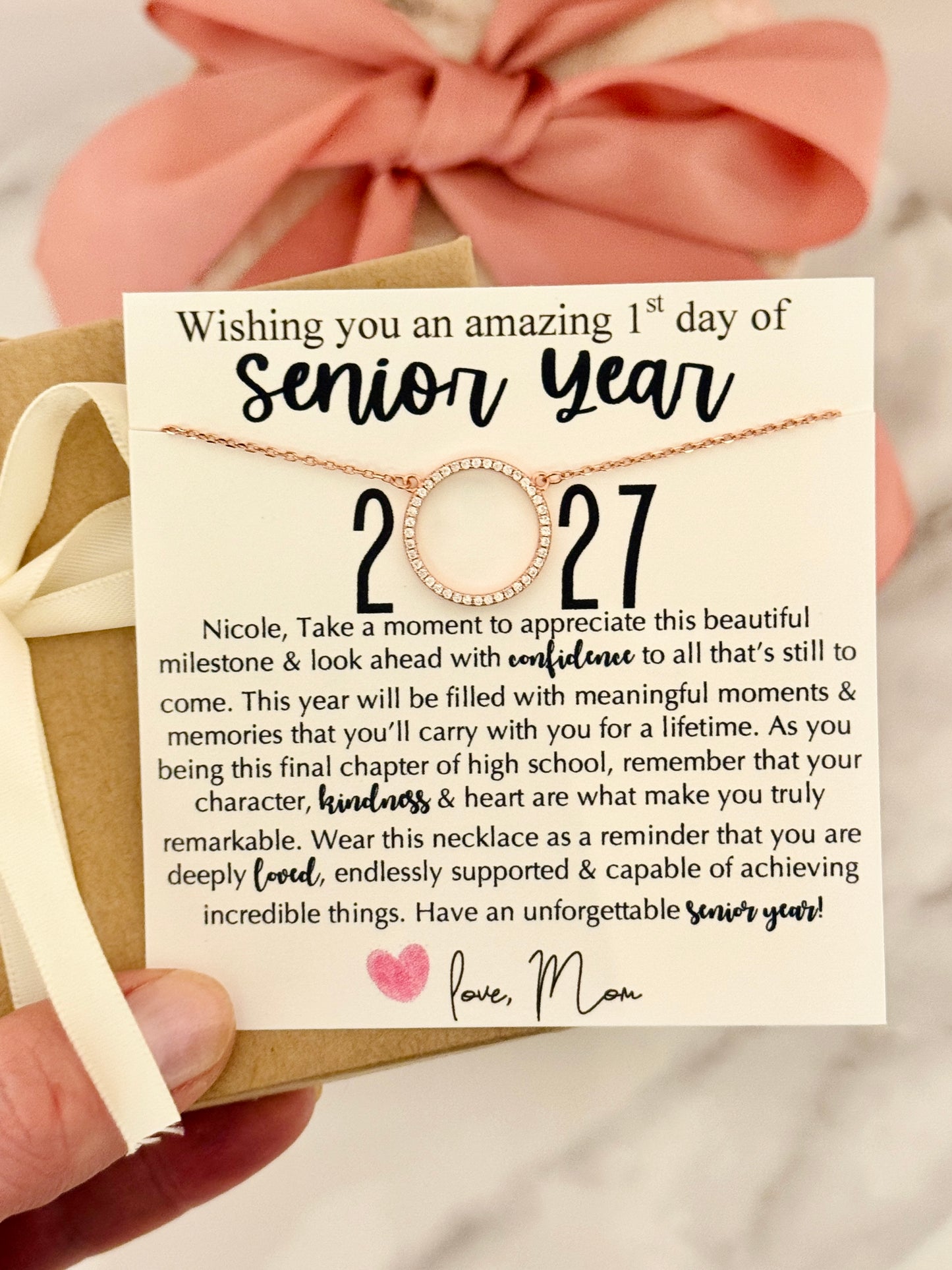 Senior Year High School CZ Circle Necklace gift for daughter or friend, Non-Tarnish, hypoallergenic, card, box + ribbon included!