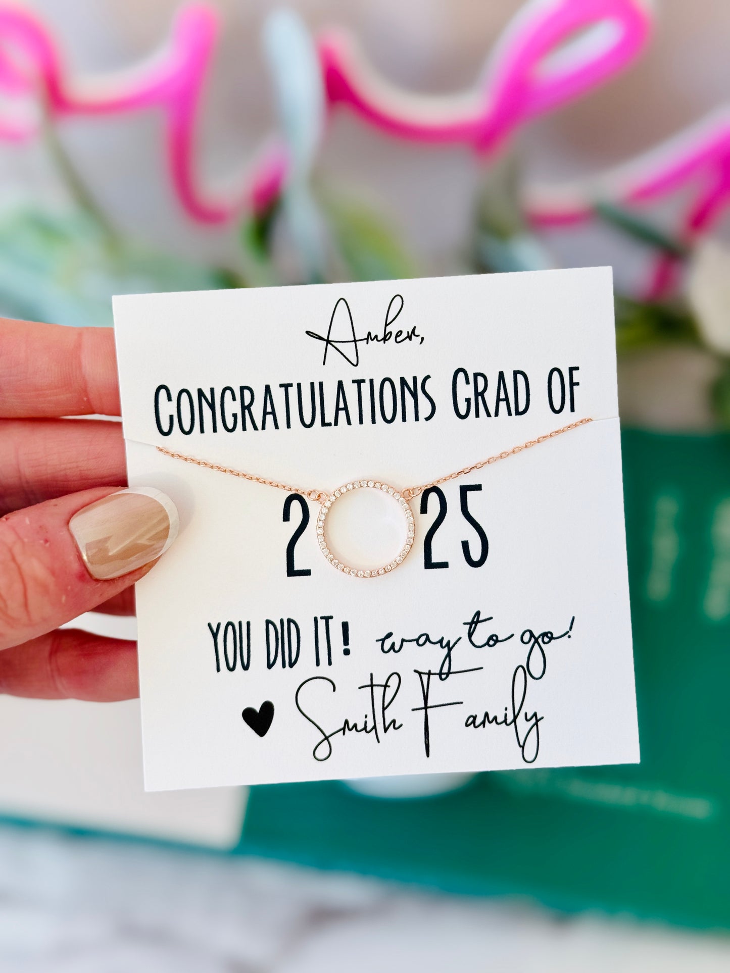 2025 Graduation Gift! Graduation Circle Pendant Necklace! NON-TARNISH! Card, box & ribbon included!