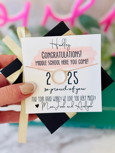 2025 Grad! 5th Grade Graduation Gift Watercolor Card! Circle Pendant N – Love Leigh Gift Co