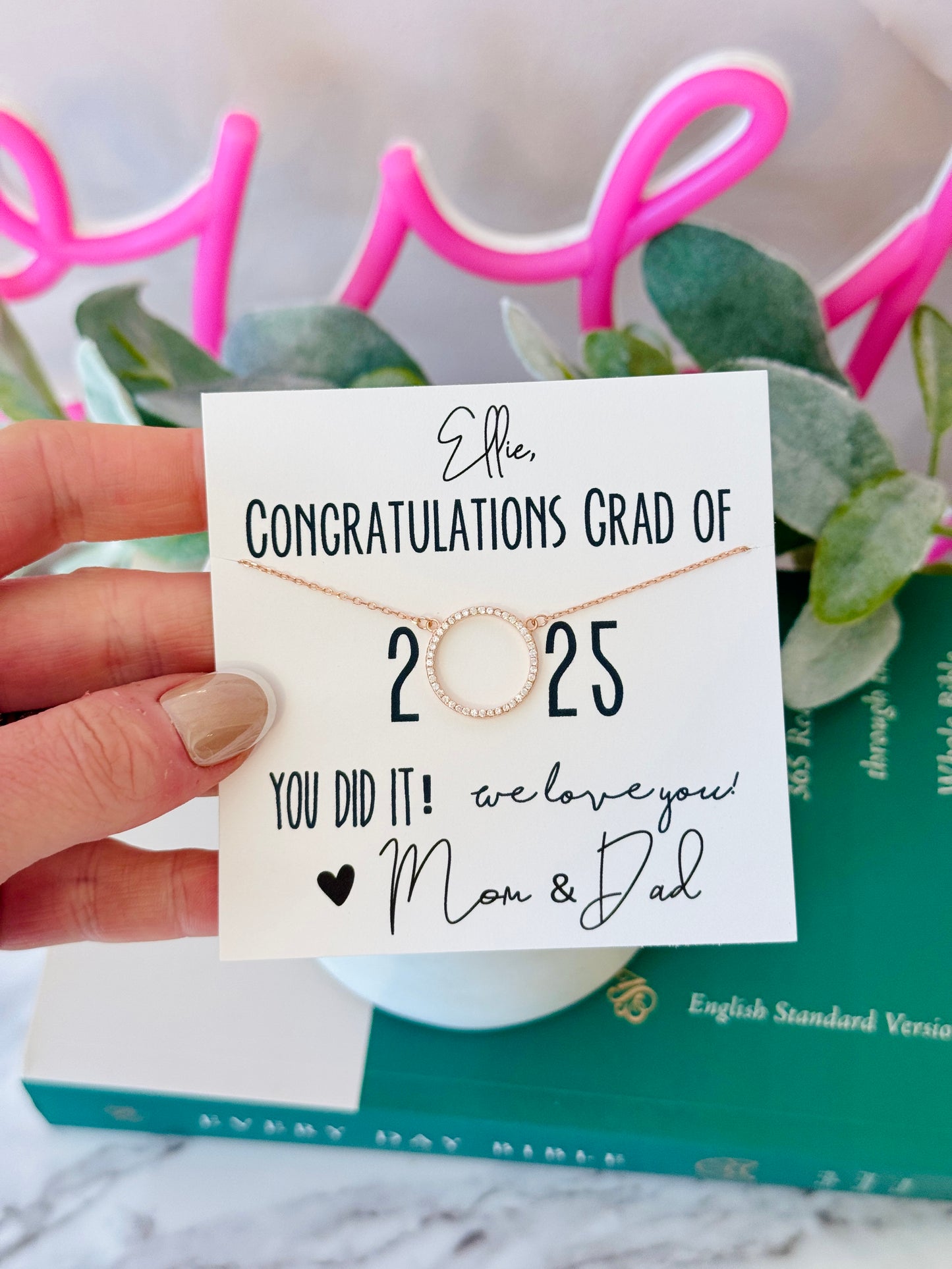 2025 Graduation Gift! Graduation Circle Pendant Necklace! NON-TARNISH! Card, box & ribbon included!